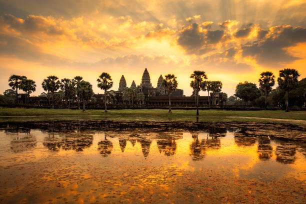 istock Sunrise Over Angkor Wat with Reflection in the Calm Waters 2195121341