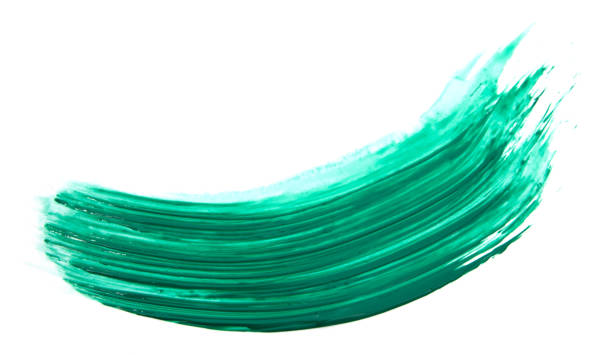 istock Vibrant turquoise paintbrush stroke spreading across pristine white surface, generating dynamic artistic texture 2195130572