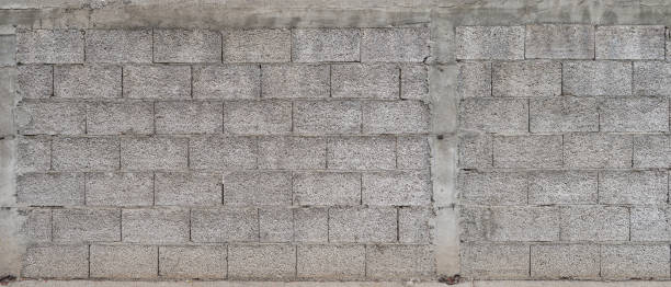 istock Panoramic background of a concrete block wall with a uniform gray tone texture 2195135760