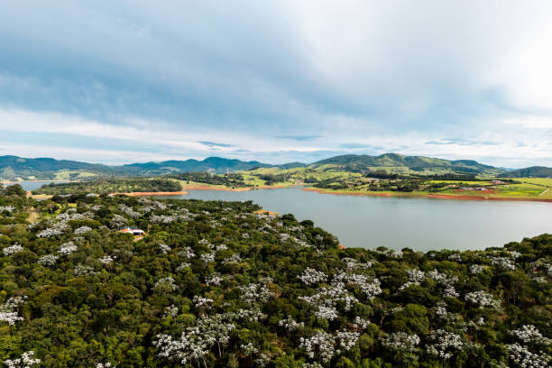 Aerial view of a lagoon in Joanopolis located in Sao Paulo state