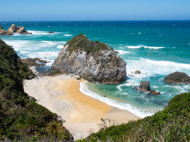 The coastline around Bermagui with little cove and sandy beach NSW