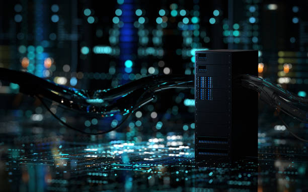 istock Infrastructure of the internet representing data centers, server farms, network nodes, global connectivity, advance technology artificial intelligence, data fabric, data lake 2195136737