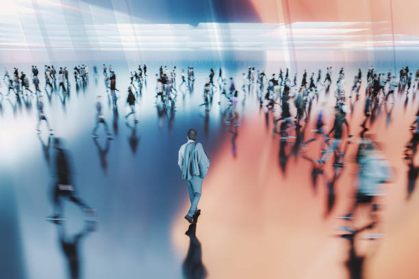 istock Businessman walking in VR environment 2195144671