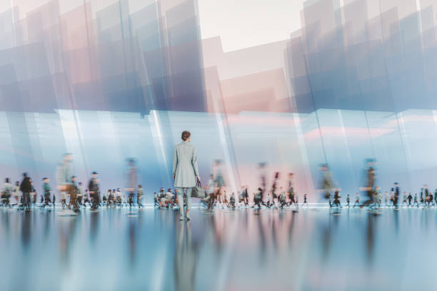 Businesswoman standing in VR environment