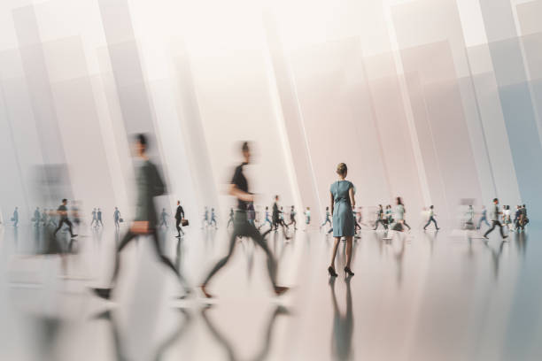 istock Businesswoman walking in VR environment 2195144717