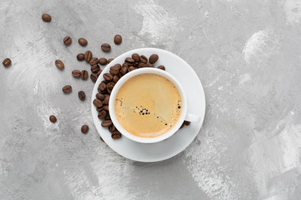 istock Cup of coffee on concrete background, top view 2195145354