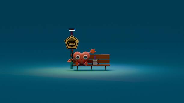 istock 3D heart figure waiting for public transport on a bench. 2195146988