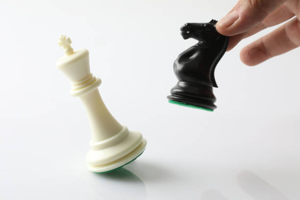Two chess knights on black background.
