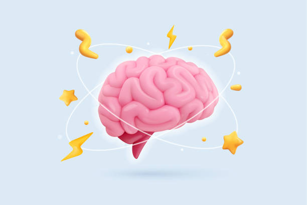 istock 3D cartoon pink brain with lightning and bolts. Brainstorming, symbol of thinking, creativity, and mental energy. Brainstorm isolated vector illustration. 2195162478