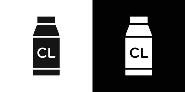 liquid Chlorine chemical icon logo set vector liquid Chlorine chemical icon logo sign vector outline in black and white color free chore backgrounds stock illustrations