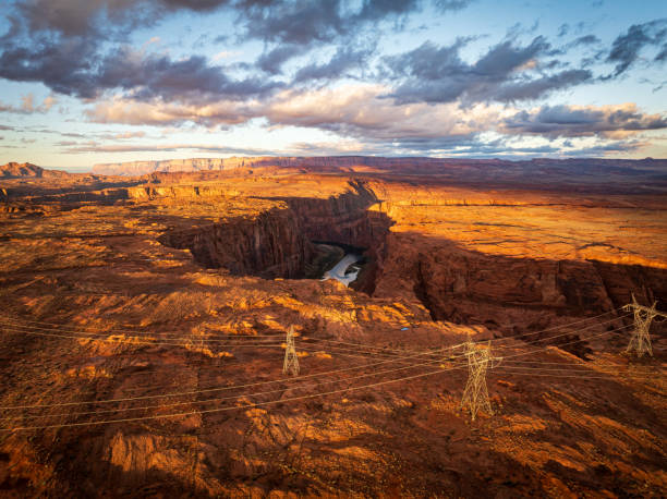 Electric grid next to Glen Canyon in Page at dawn
