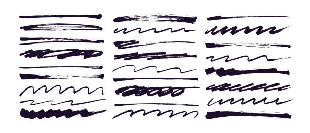 istock Collection of brush drawn underlines and strikethrough strokes. Hand drawn set of various scribble lines and wavy brush strokes. Squiggle horizontal underlines or dividers. Vector ink doodle stripes. 2195169233