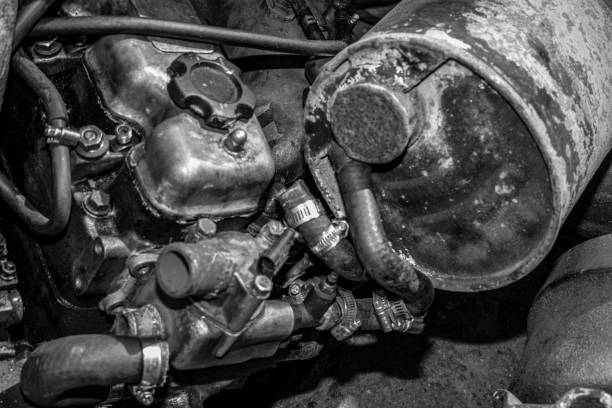Old machine parts in second hand machinery shop.