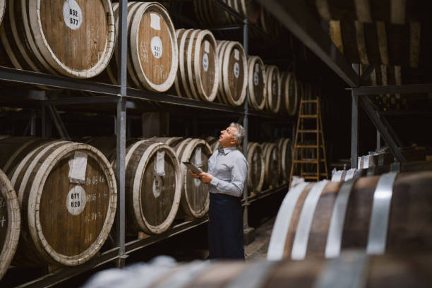istock Senior technologist inspecting production quality in underground distillery. 2195175105