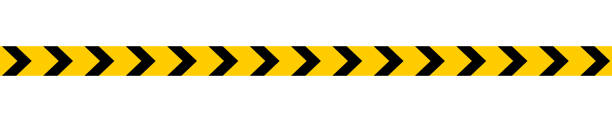 Caution tape with black and yellow chevron print. Warning border print for barricade or banner in construction work zone, quarantine area or crime scene. Vector flat illustration Caution tape with black and yellow chevron print. Warning border print for barricade or banner in construction work zone, quarantine area or crime scene. Vector flat illustration. road chevron warning signs stock illustrations