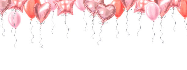 istock Horizontal banner with flying helium balloons with blank space for greeting text. Hand drawn watercolor illustration of party decor on isolated background. Template for birthday, sale, invitation 2195175755