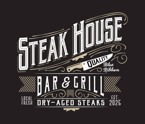 Vector illustration of aSteak House Bar and Grill label design with lot's of details  All text outlined expanded. Includes vector eps and high resolution jpg in download.