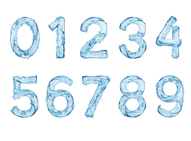 istock Numbers made with water splashes isolated on white background. Blue water numbers 2195188658