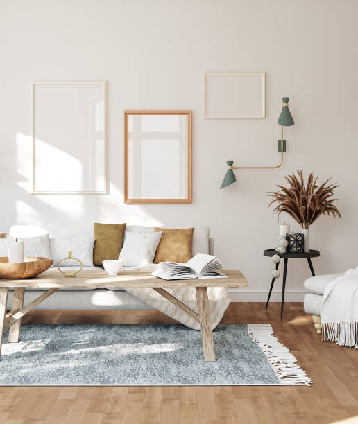 istock Mockup frame in interior background, white neutral room, Scandi-Boho style 2195192124