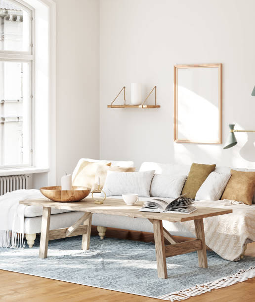 istock Mockup frame in interior background, white neutral room, Scandi-Boho style 2195192125