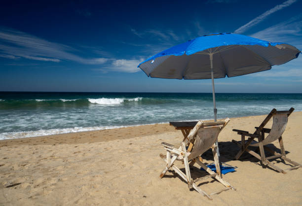 Beach chairs on San Pancho Beach Mexico in San Pancho, Nayarit, Mexico