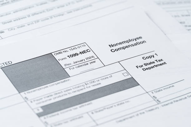 istock Form 1099-NEC, Nonemployee Compensation, IRS Tax Return Filing Document Close-Up 2195199356