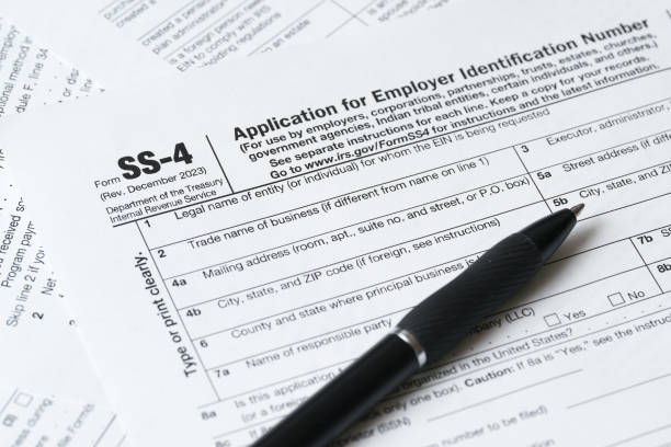 istock SS-4 Form, Application for Employer Identification Number, IRS Tax Document Close-Up 2195199425