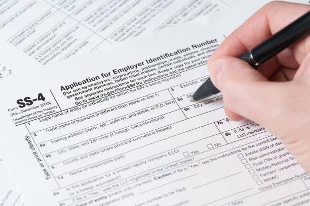 istock SS-4 Form, Application for Employer Identification Number, IRS Tax Document Close-Up 2195199426