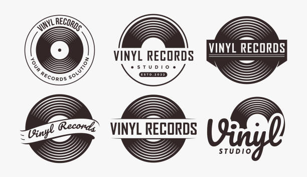 Set of music vinyl logo emblem label on white background