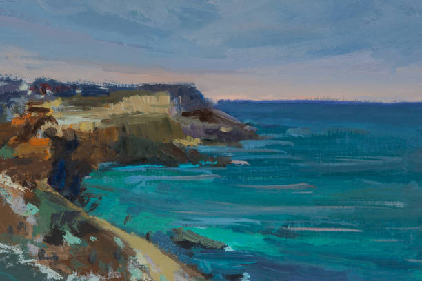 istock Sea oil painting. Abstract turquoise seascape. 2195207204