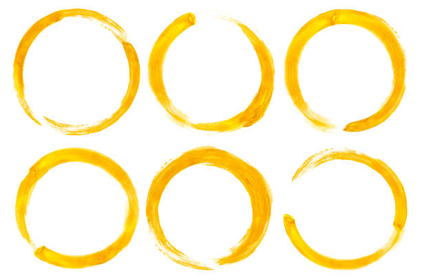 Golden circle brush paint stroke  isolated on white background
