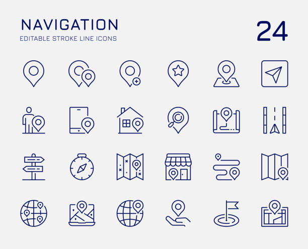 Navigation Editable Stroke Line Icons. Vector based pixel perfect icons in linear style