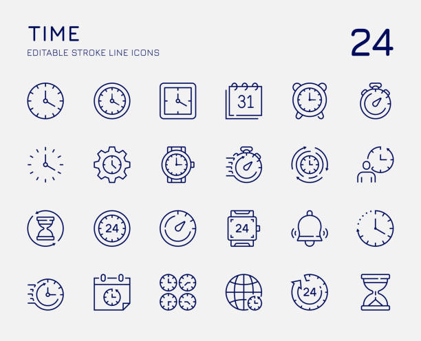 Time Editable Stroke Line Icons. Vector based pixel perfect icons in linear style