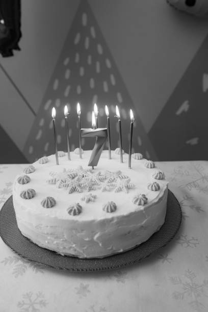 istock Birthday cake with pink decoration for 7 years 2195222348