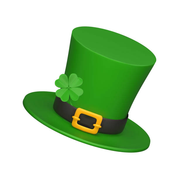 istock 3d realistic green leprechaun top hat with a gold buckle and four-leaf clover. St. Patrick's Day decorative element. Vector realistic illustration Isolated on white background 2195235125