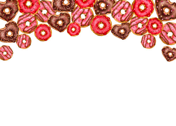istock Horizontal border of donuts with icing and sprinkles. Watercolor hand drawn frame for card, invitation, poster, banner, menu. Valentine's day, birthday, children's party. 2195237176