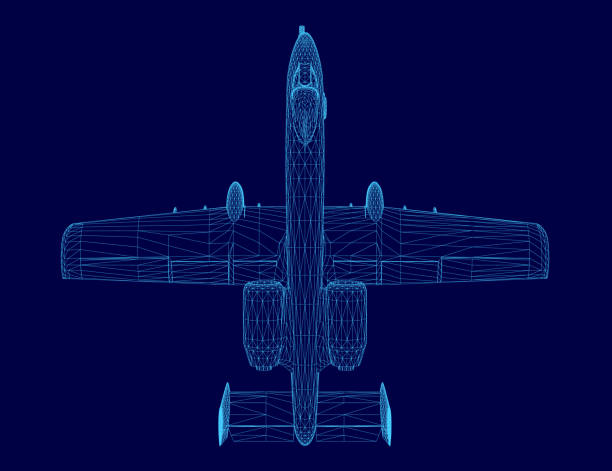 istock Blue airplane is shown in a computer generated image. The image is in black and white and the airplane is shown in a very detailed and realistic manner. Scene is one of awe and wonder 2195240224