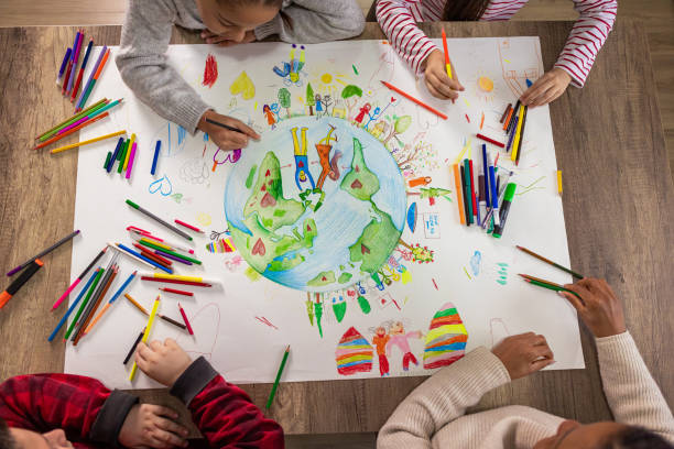 istock Students and teacher working on Earth Day poster 2195241647