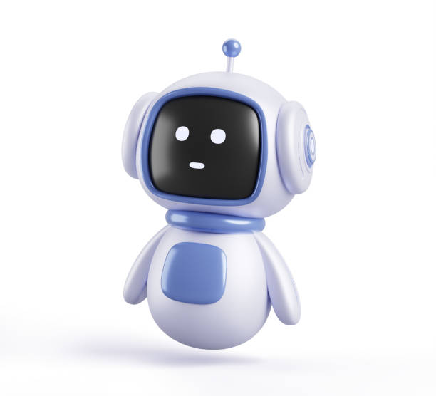 3d cute friendly robot render icon. AI chatbot character with face on digital screen for support service. Virtual assistant artificial intelligence mascot isolated on white background