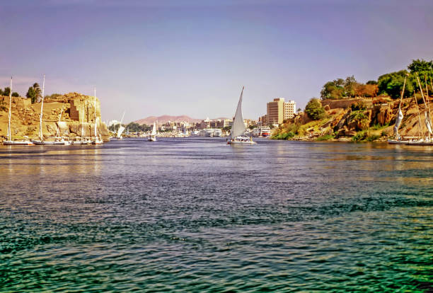 River Nile with ferry boats  in Luxor, Egypt