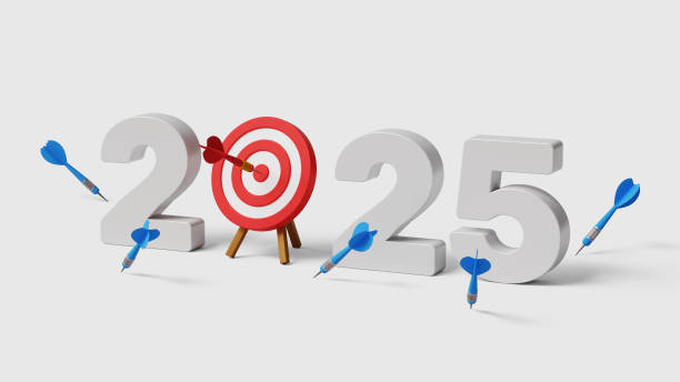 istock 2025 target, success plan and goals. New year resolution, never give up, try try again. Success after many failures. 2025 with archery target one hitting and many missed arrows. 3d illustration 2195250133