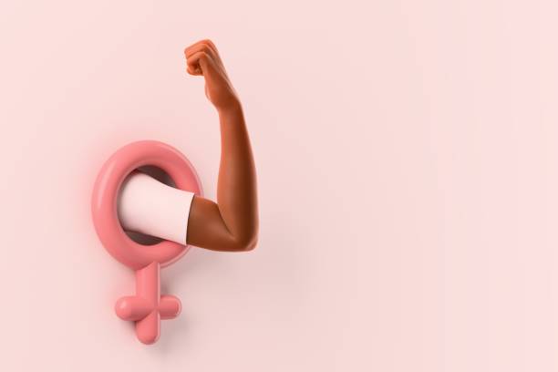 Accelerate action gesture and venus symbol on pink background. The image is meant to convey the idea of strength and empowerment women. 3D illustration, rendering. Copy space.