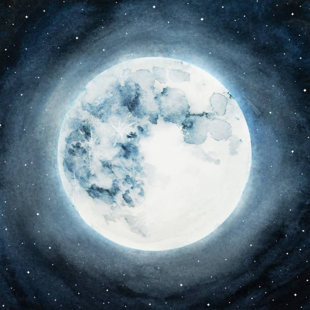 istock Moon shines brightly in a starry night sky with watercolor effects and subtle clouds 2195253513