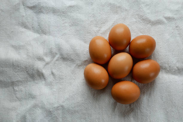 istock A group of seven brown eggs arranged on a textured white cloth. 2195253851