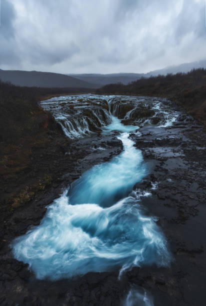Long Exposure of Bruarfoss Waterfall with Turquoise Waters
