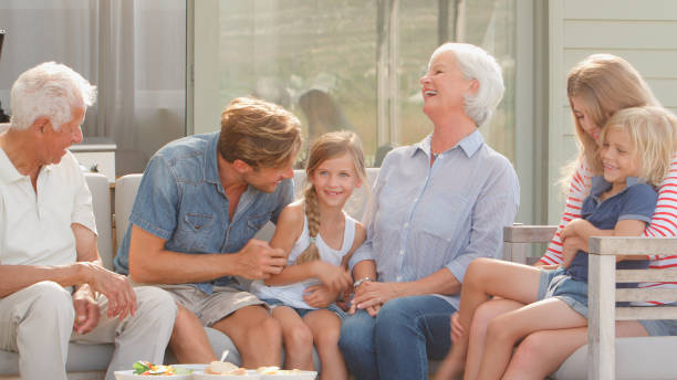 istock Multi Generation Family Sitting Outdoors On Deck At Home 2195260627