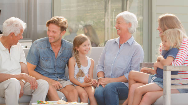 istock Multi Generation Family Sitting Outdoors On Deck At Home 2195261583