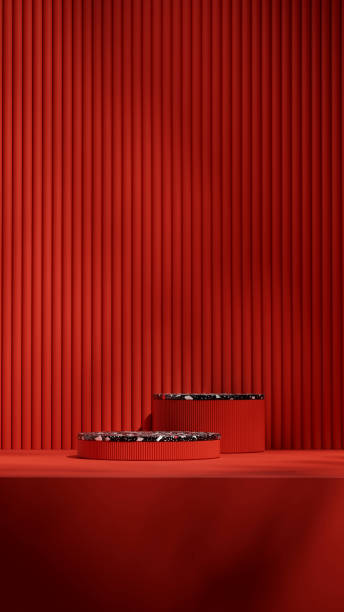 istock circular wall, 3d render empty space terrazzo texture curved cylinder podium in portrait 2195266963