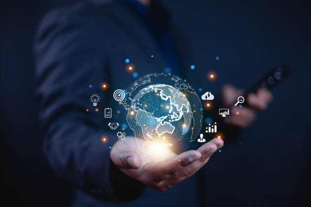 istock Goal, strategy, success, Businessman using smart phone shows icon on hand, Access to technologies from virtual Global Internet connection, Marketing strategy digital, Business Goals 2195278045