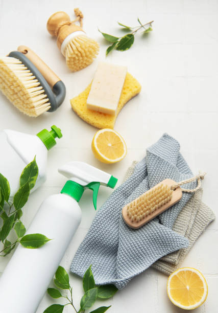istock Eco friendly cleaning products promoting sustainable lifestyle on white background 2195281309